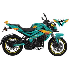Motiker Bajaj NS200 Mcqueen Turkuaz Sticker Parçalı Motosiklet Kaplama Etiket Modeli