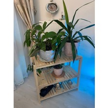 Çağlaa-Design Doğal 3 Katlı 60*60*30 cm Ahşap Dekoratif Çiçeklik-Sehpa Salon-Oturma Odası