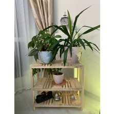 Çağlaa-Design Doğal 3 Katlı 60*60*30 cm Ahşap Dekoratif Çiçeklik-Sehpa Salon-Oturma Odası