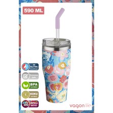 Vagonlife Tumbler Özel Desenli Cup 590 ml Vakumlu Paslanmaz Çelik Termos Pipetli/rahat Içim -FFVGN1001-590ML