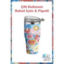 Vagonlife Tumbler Özel Desenli Cup 590 ml Vakumlu Paslanmaz Çelik Termos Pipetli/rahat Içim -FFVGN1001-590ML