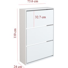 Jest Dekor Konsept Beyaz Ahşap Düşer Kapaklı Ayakkabılık, 3 Bölmeli, 18 Çift Kapasiteli - Ergonomik Tasarım, Demonte