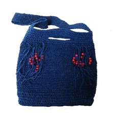 Gece Mavisi El Yapımı Kağıt Ip Örgü El & Omuz Kadın Çanta