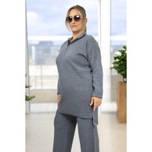 Yagmur Beren Yarım Fermuarlı Fitilli Akrilik Kumaş Büyük Beden Alt Üst Takım