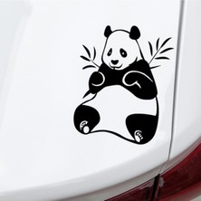 Zeyak Bambu Yiyen Sevimli Panda Tasarım Oto Sticker Siyah 16*20 cm