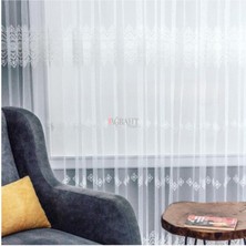 Brillant Nakışlı Ütü Istemeyen Damask Desenli 1/3 Sık Pileli Tül Perde