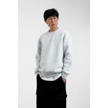 Gri Bisiklet Yaka Basic Şardonlu Sweatshirt