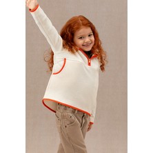 U.S. Polo Assn. Kız Çocuk Taş Renk Yarım Fermuarlı Polar Sweatshirt Oversize Tek Cepli