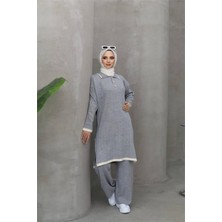 Dipmoda kadın gri tesettür triko alt üst ikili takım NMS023