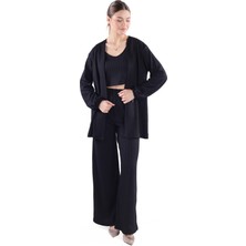 Rays 7002 3'lü Kimono Bluz Pantolon Takım Siyah
