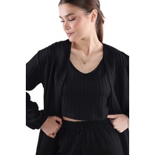 Rays 7002 3'lü Kimono Bluz Pantolon Takım Siyah