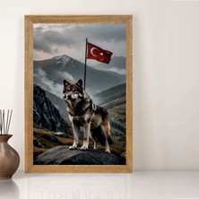 Lioncraft Türk Bayrağı, Türkçü, Bozkurt Tablo, Çerçeveli Cam Tablo 30X45 cm
