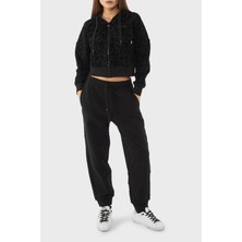 Ea7 Streç Pamuklu Logo Baskılı Relaxed Fit Kapüşonlu Crop Sweat Bayan Sweat 7W000007 AF10195 UC001