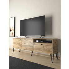 Wood'n Love Atoka 160 cm Metal Ayaklı Dolaplı, Minifiks Bağlantı Tv Ünitesi - Atlantik Çam / Siyah
