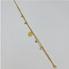 SE Jewellery Gold Çelik Yonca Detaylı Kadın Halhal Bileklik