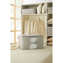 Ocean Home Textile Ocean Home Te x tile Büyük Boy Pvc Pencereli Gri Balıksırtı Hurç 60  x  43  x  35 cm