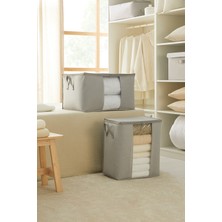 Ocean Home Textile Ocean Home Te x tile 2'li Pvc Pencereli Gri Balıksırtı Hurç Set 1 Adet 45  x  30  x  50 / 1 Adet 60  x  43  x  35 cm