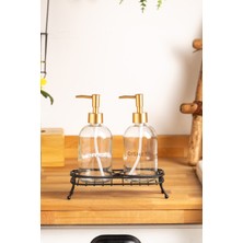 FH finehome Tokyo Standlı 2 Li Sıvı Sabunluk Siyah Gold Kapak