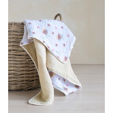 Müslin Bebek Battaniyesi Çift Taraflı Kullanım Uyuyan Kaplumbağa Desen 100X100 cm