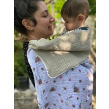 Müslin Bebek Battaniyesi Çift Taraflı Kullanım Uyuyan Kaplumbağa Desen 100X100 cm