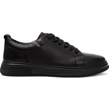 Celal Gültekin Erkek Siyah Bağcıklı Baskılı Deri Sneaker