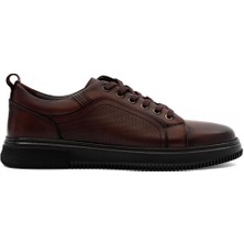 Celal Gültekin Erkek Kahverengi Bağcıklı Baskılı Deri Sneaker