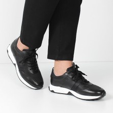 Celal Gültekin Erkek Siyah Bağcıklı Deri Sneaker