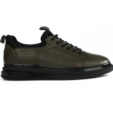 Celal Gültekin Erkek Haki Bağcıklı Kalın Tabanlı Deri Sneaker