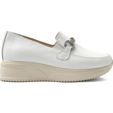 Celal Gültekin Kadın Beyaz Tokalı Dolgu Topuklu Deri Loafer