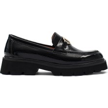 Celal Gültekin Kadın Siyah Tokalı Kalın Tabanlı Rugan Deri Loafer