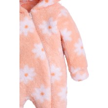 Kışlık Tatlı Peluş Kapüşonlu Çiçek Desenli Bebek Çocuk Welsoft Tulum