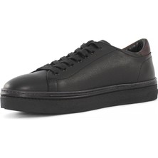 Celal Gültekin Erkek Siyah Bağcıklı Kalın Tabanlı Deri Sneaker