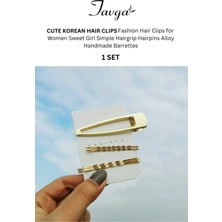 Tavga Golden Cute Korean Fashion Hair Clips Set Saç Tokası Seti