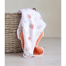 Müslin Bebek Battaniyesi Çift Taraflı Kullanım Şeftali Desen 100X100 cm