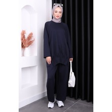 Lacivert Nervürlü Pantolonlu Oys Takım