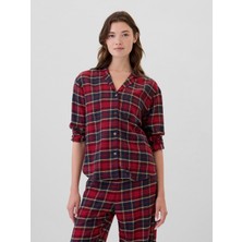 Gap Kadın Bordo Relaxed Flannel Pijama Üstü