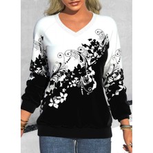 Miracotton Kadın Uzun Kollu V Yakalı Çiçek Baskılı Şardonlu Dalgıç Bluz