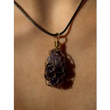 Pure Gem Ametist Doğal Taş Kolye Tel Örme Model