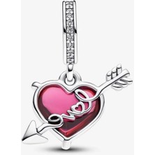 Hector Co Jewellery Kırmızı Kalp ve Ok Murano Cam Sallantılı Charm