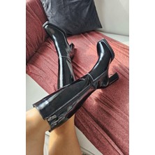 Topukla 036 9156 Topukla Kadın Deri Fermuarlı Kalın Topuklu Çizme