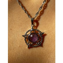 Pure Gem Ametist Doğal Taş Kolye Yıldız Model Gümüş Kaplama