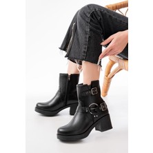 Shemard Siyah Toka Aksesuarlı Fermuarlı Topuklu Günlük Kadın Bot