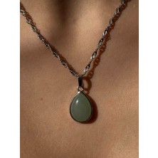 Pure Gem Aventurin Doğal Taş Kolye Damla Model Gümüş Kaplama