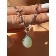 Pure Gem Aventurin Doğal Taş Kolye Damla Model Gümüş Kaplama