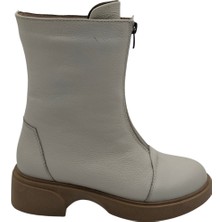 Çiğdem Kundura Alize Hi Kadın  Deri Fermuarlı Rahat Bot - Alize Hi - Bej - 38