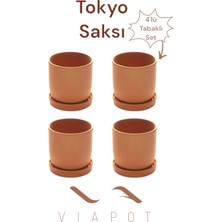 4 Adet Tabaklı Delikli Tokyo Toprak Saksı Küçük 10X10CM 500ML