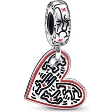 Lines Bijuteri Keith Haring™ x Line Art People Heart Sallantılı Charm 925 Ayar Gümüş