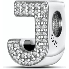 Lines Bijuteri J Harf Zirkon Taşlı Harf Charm 925 Ayar Gümüş