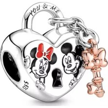 Lines Bijuteri Disney Mickey Mouse ve Minnie Kilit Charm 925 Ayar Gümüş Charm