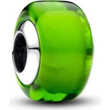 Lines Bijuteri Mini Yeşil Murano Cam Charm 925 Ayar